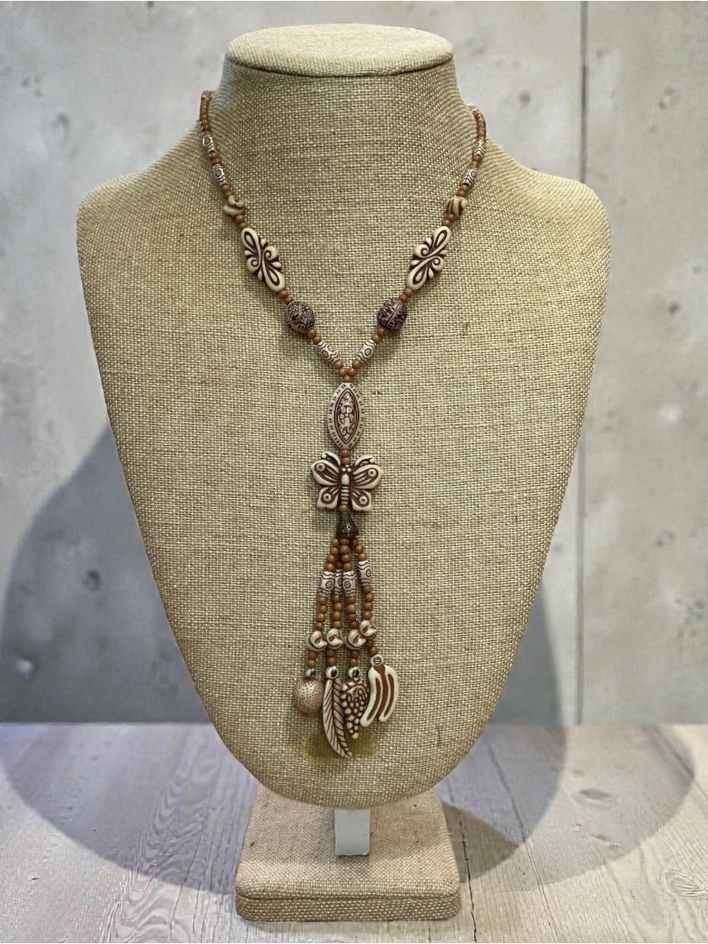 Boho Brown Butterfly Tassel Pendant Necklace